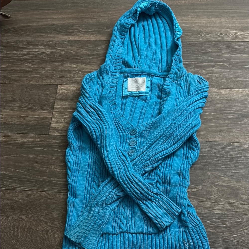 Justice Women's Teal V-Neck Hooded Sweater